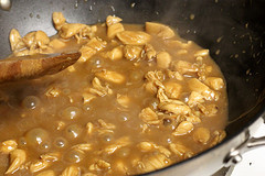 Chicken filling cooking in sauce