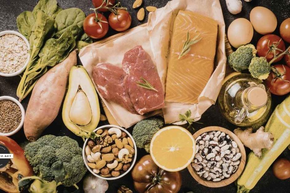 Assortment of healthy proteins, fats, and carbs on a table